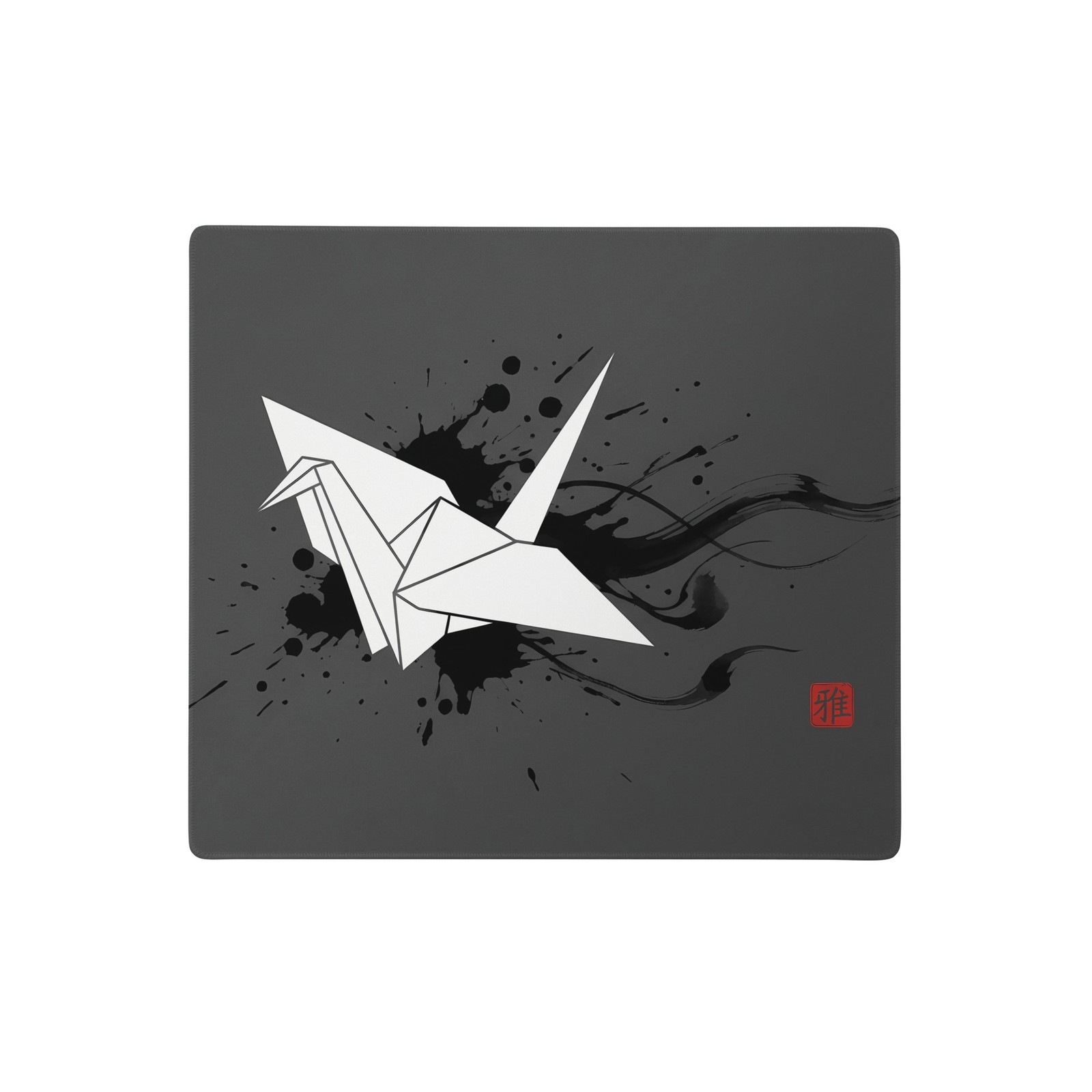 Minimalist Origami Crane Japanese Ink Splatter Gaming Mouse Pad XL Desk Mat