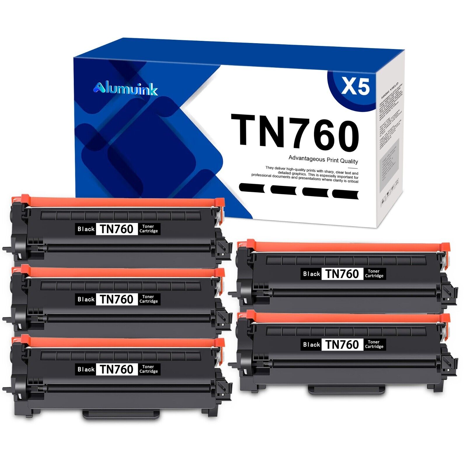 5PK TN760 Toner Replacement for Brother TN760 TN-730 Toner CartridgeHL-L2350DW
