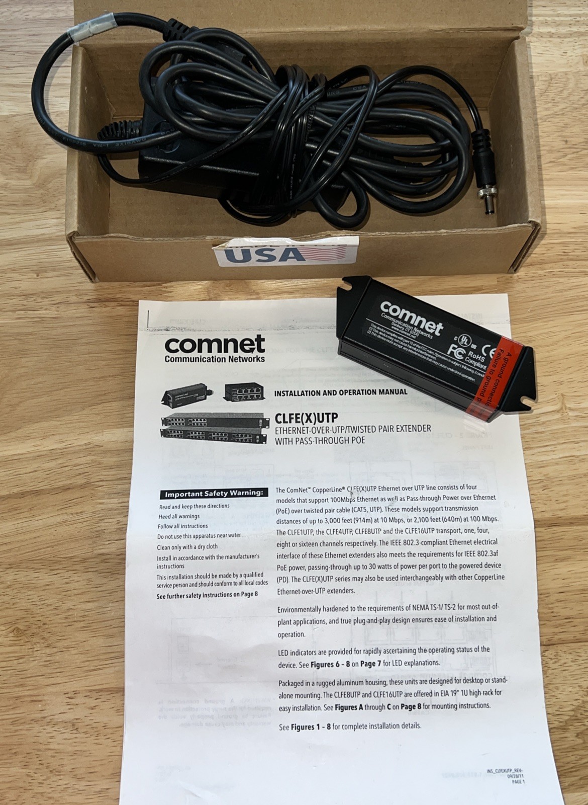 Comnet Copper Line Clfe1utp High Speed Ethernet Extender with 12 volt power 