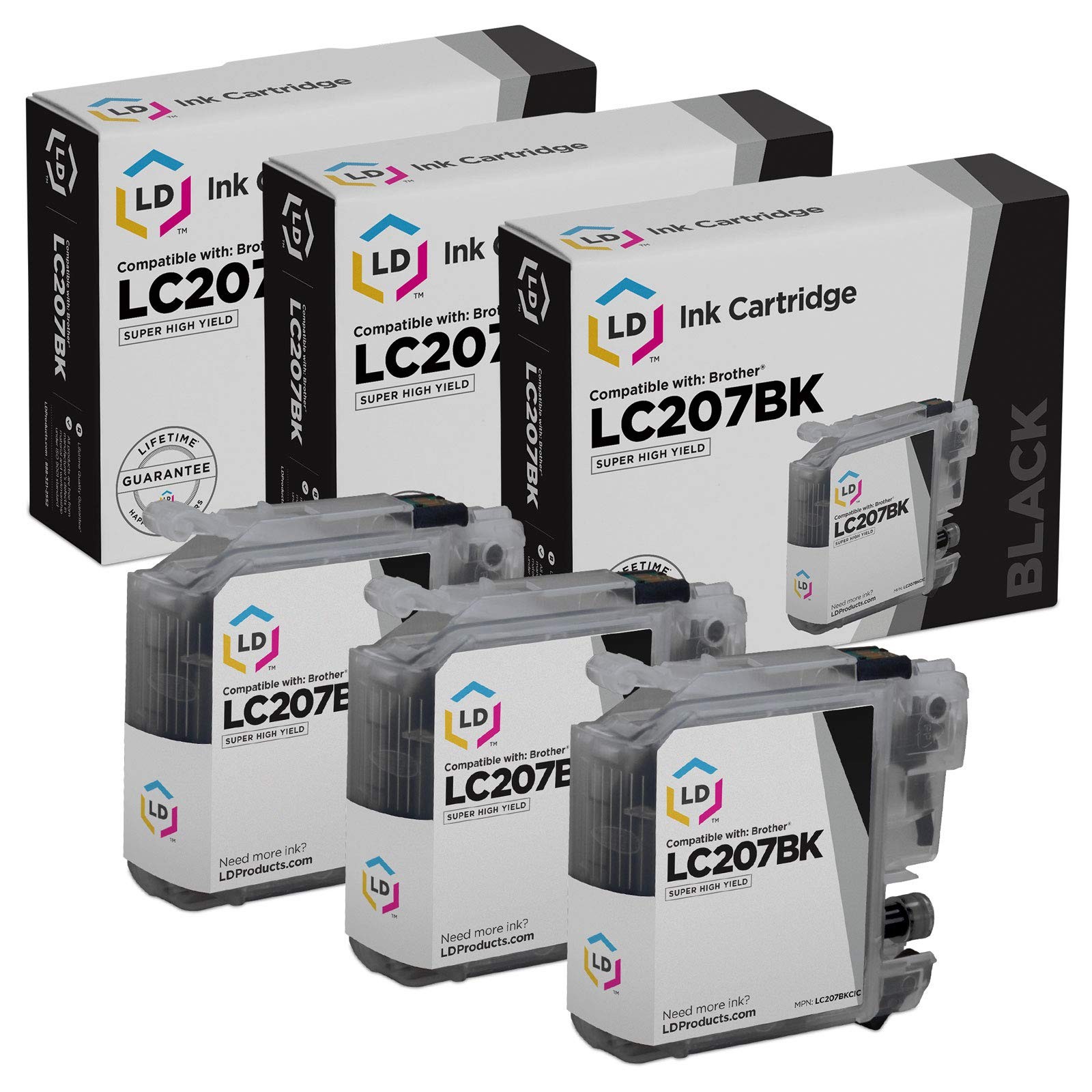 LD Comp LC207 3pk Extra HY Black for Brother MFC-J4320DW MFC-J4420DW MFC-J4620DW