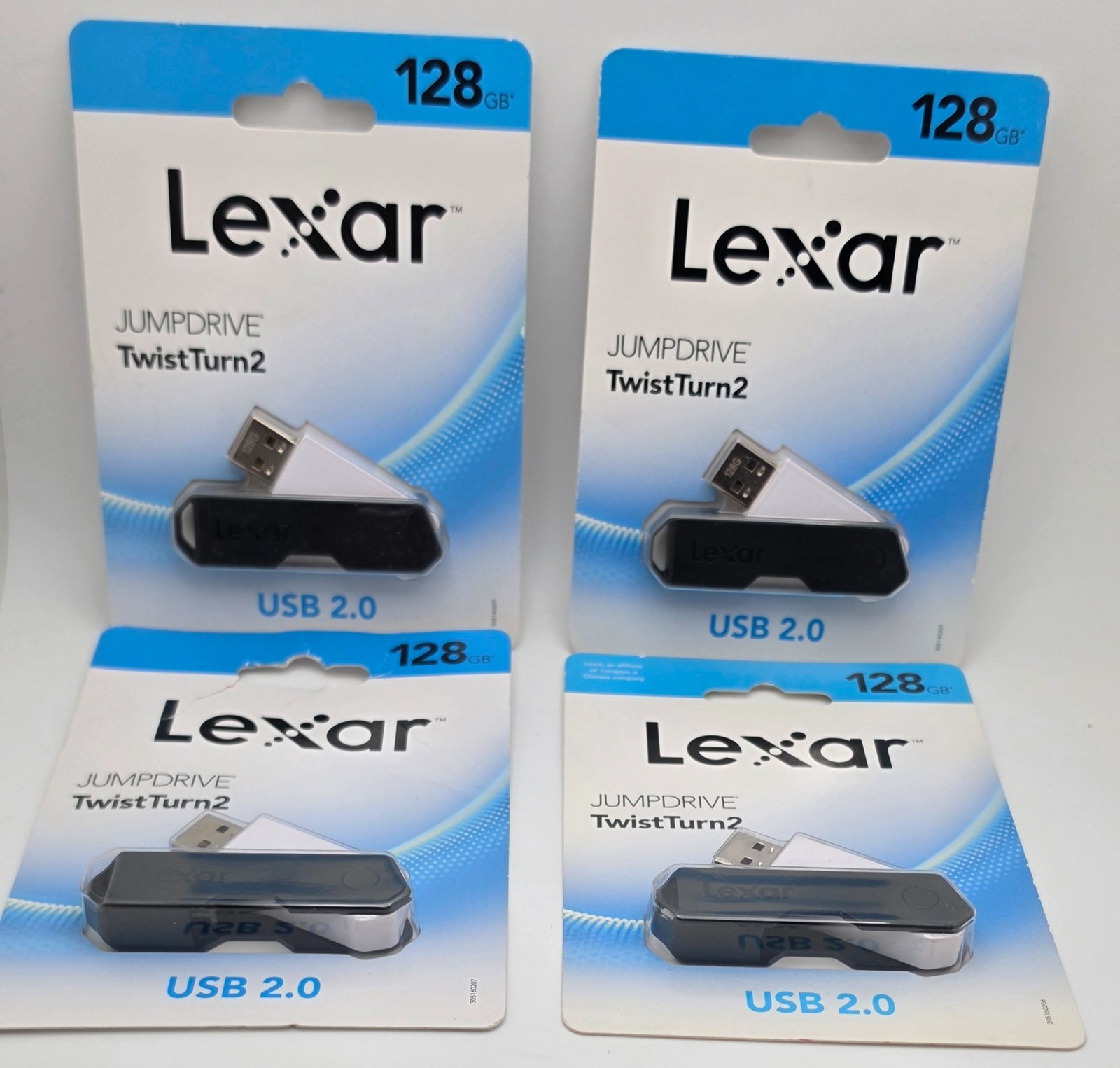 (4) Lexar 128 GB Jumpdrive TwistTurn2 USB 2.0 4-Pack, New Factory Sealed