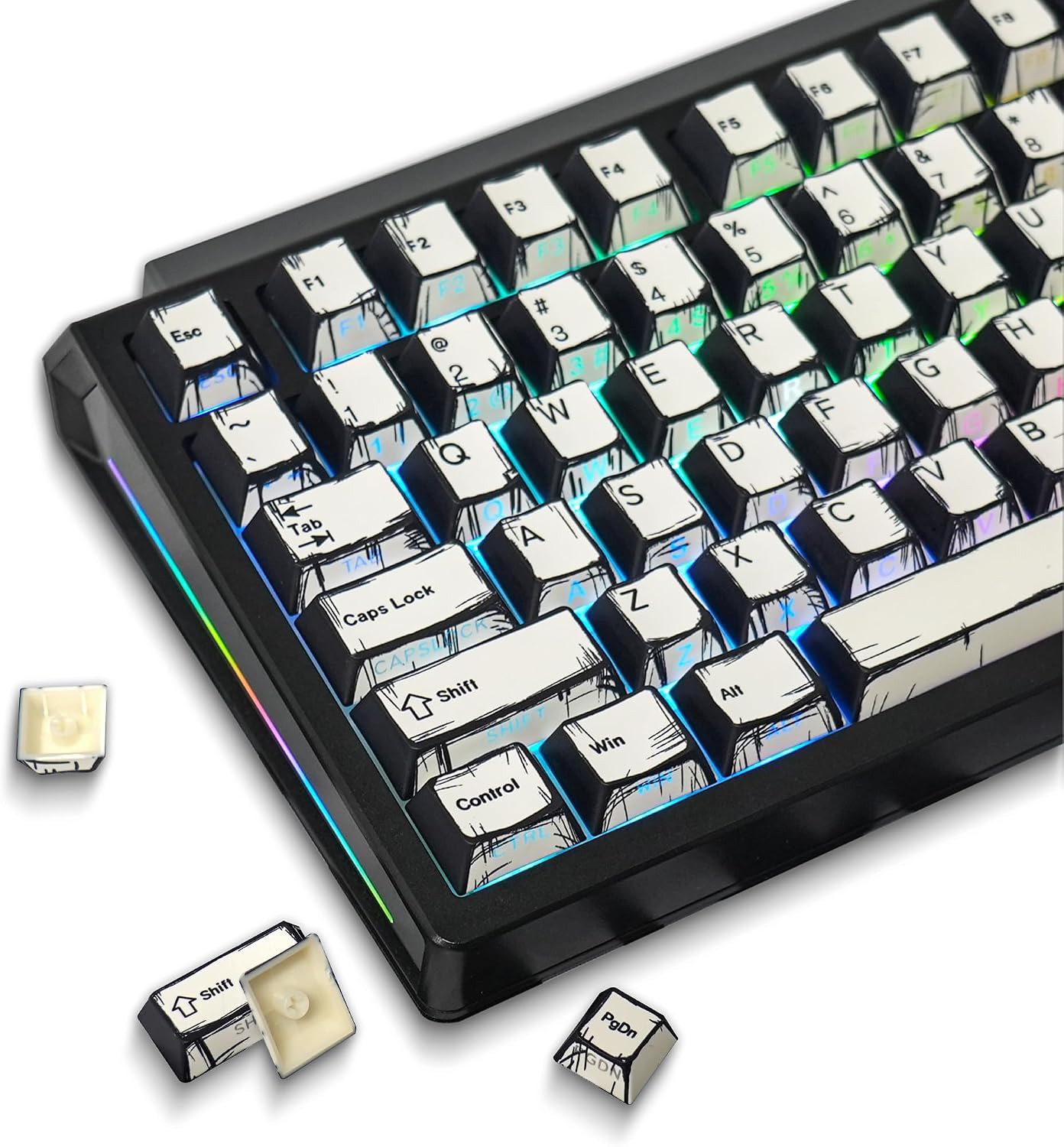 Funhub Retro PBT Keycaps - White 137 Keycaps Set for Full Size Mechanical Keyboa