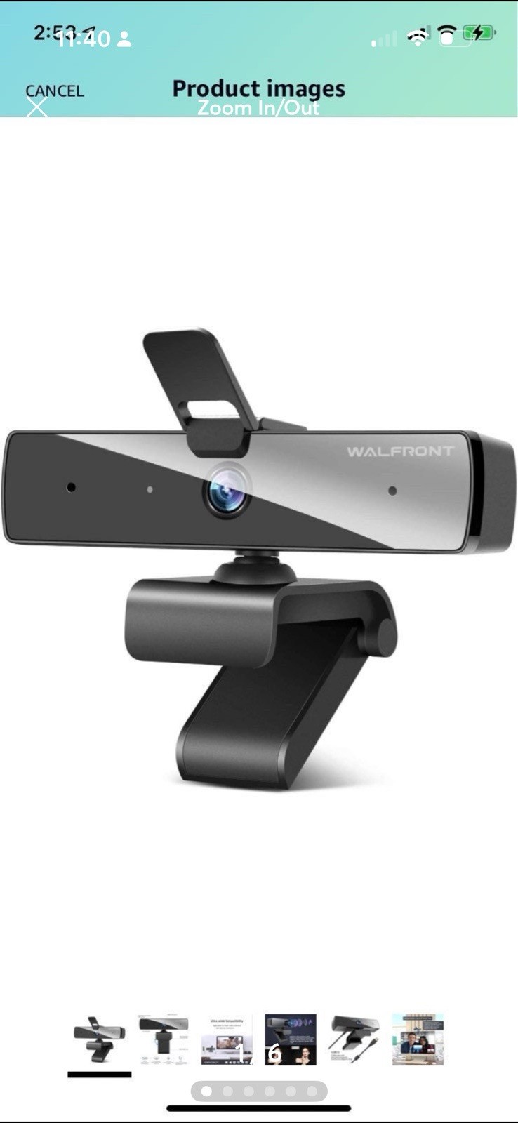 WALFRONT 1080P HD USB 2.0 Clip-On Webcam Built-In Mic 30fps Black/Silver