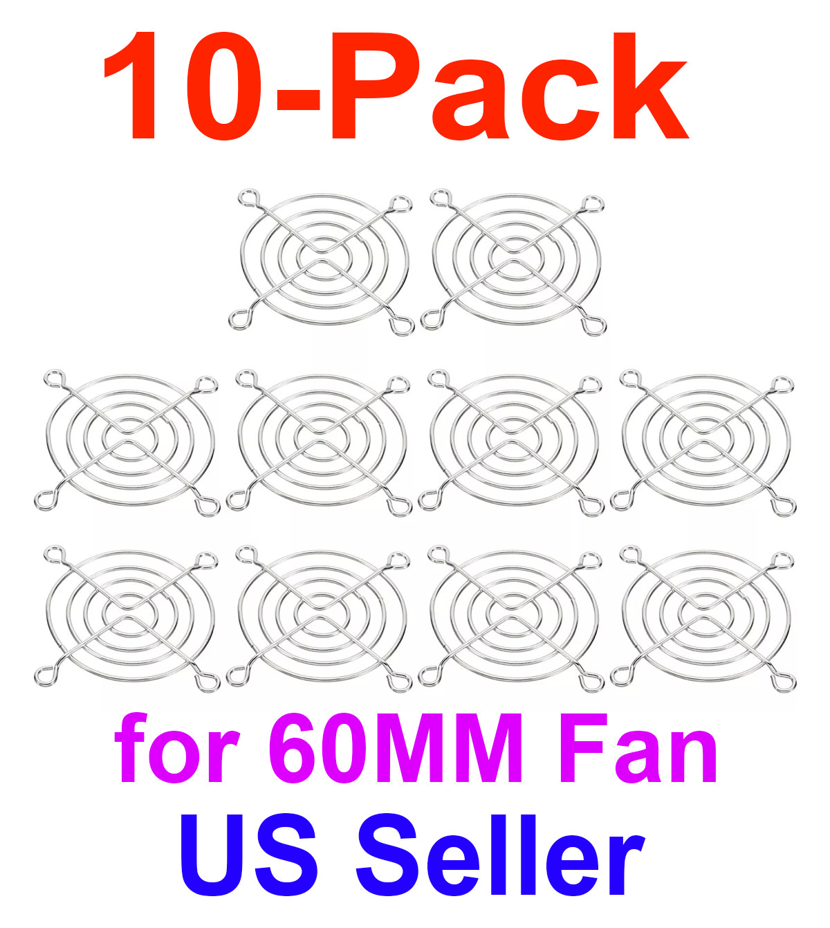 10-Pack 60mm Chrome Metal Computer PC Fan Grill Mounting Finger Guard Protection
