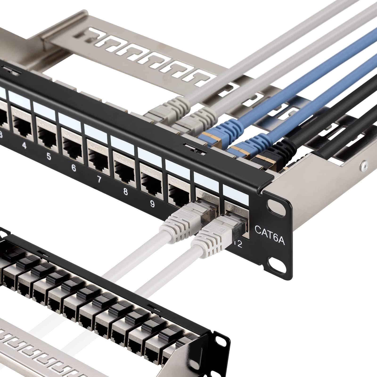 Mini 12 Port Cat6A Patch Panel with Inline Keystone 10G Support, Shielded 10-...