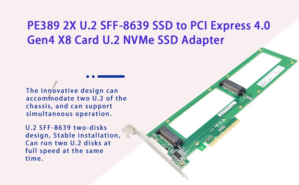 1pcs New 2x U.2 SFF-8639 SSD To PCIe4.0 X8 Card U.2 NVMe SSD Adapter/
