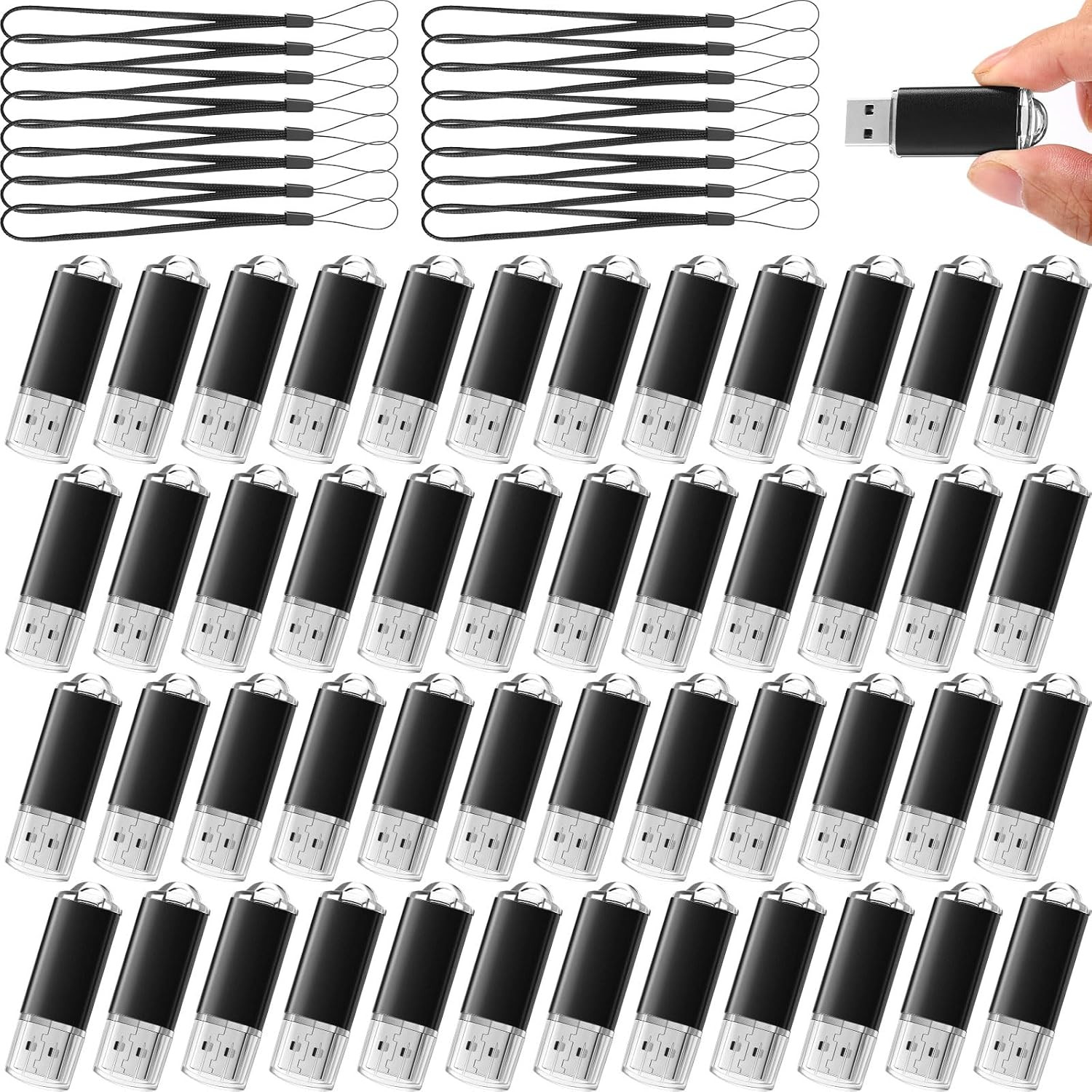 50 Pcs USB 2.0 Flash Drives Bulk, Portable Thumb Drive with 50 Black Lanyard, US