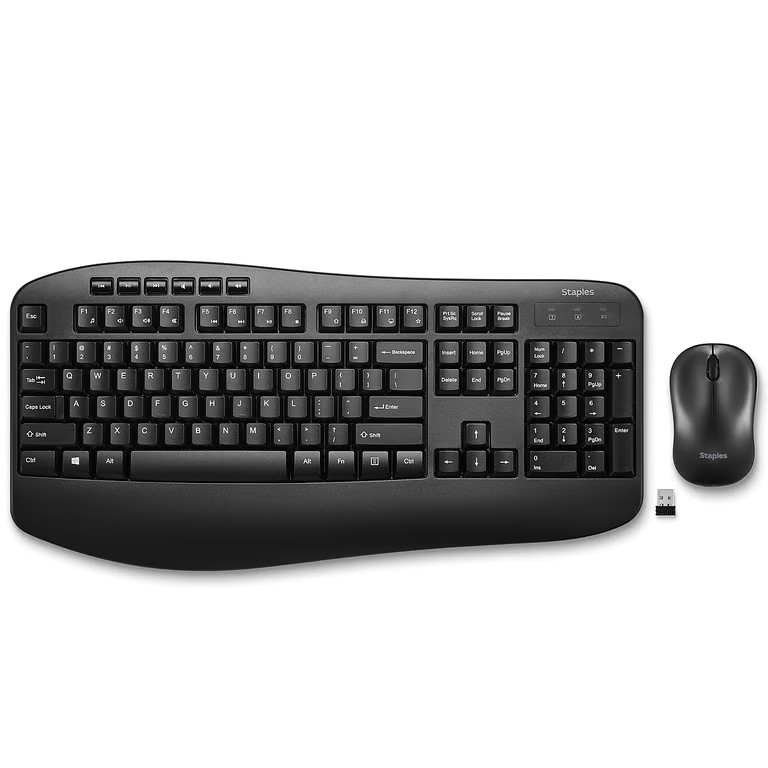 Staples TECH Wireless Keyboard and Mouse Combo, Quiet Typing, Optical Mouse, Bla