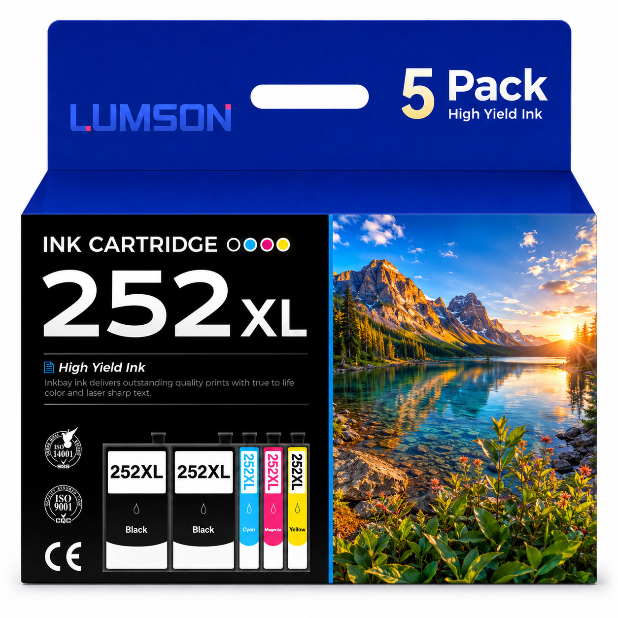 5Pack 252XL Ink Cartridge compatible for work with WF-364 WF-7620 WF-7710