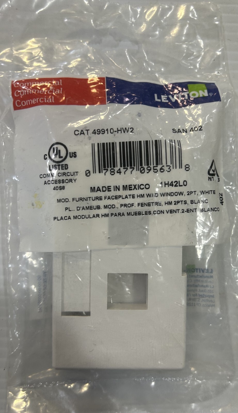 Lot of 4  Leviton 49910-SW2 2 Port Modular Furniture Faceplate White 