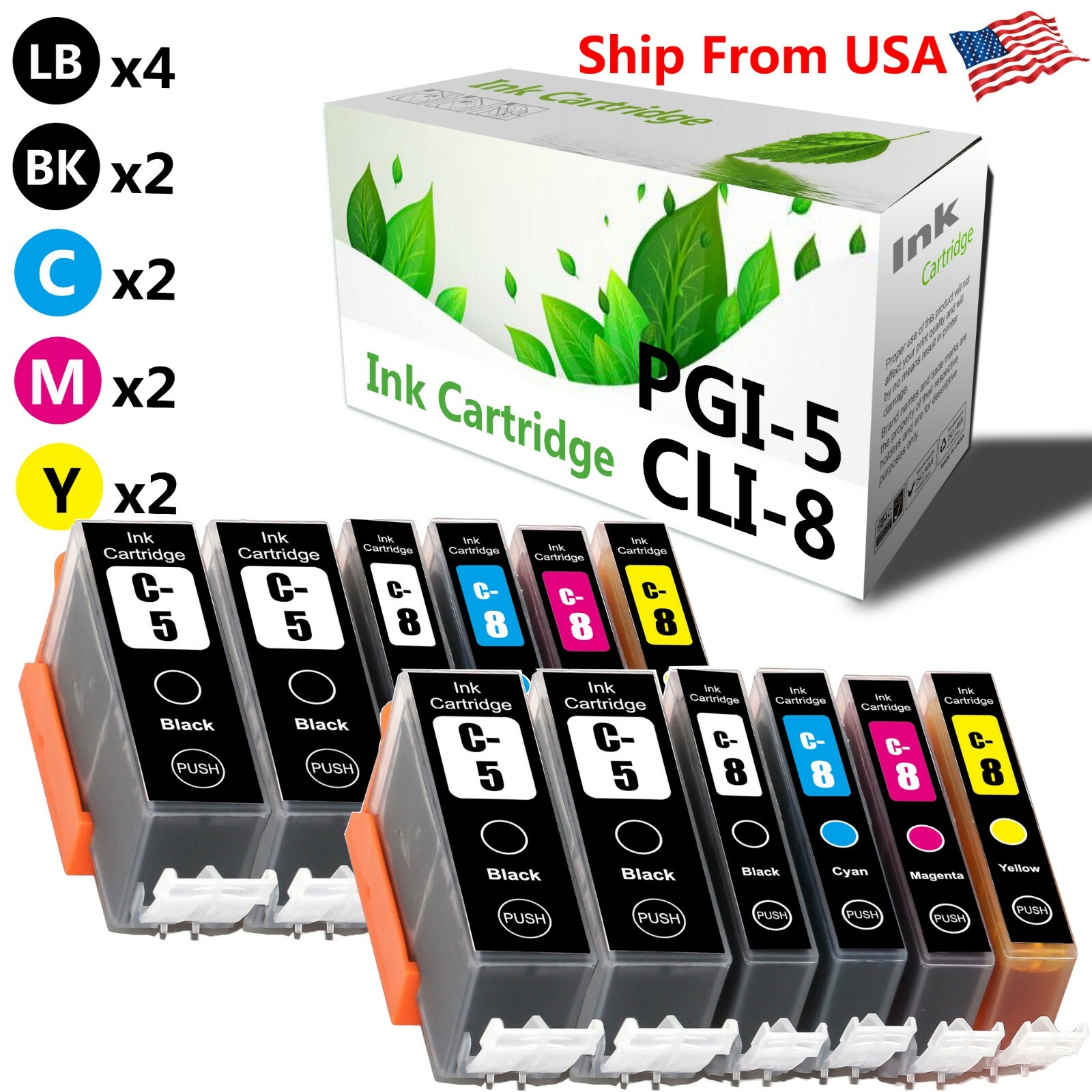 12 Pack PGI5 CLI8 Ink Cartridge for Canon PIXMA iX4000 iX5000 MP500