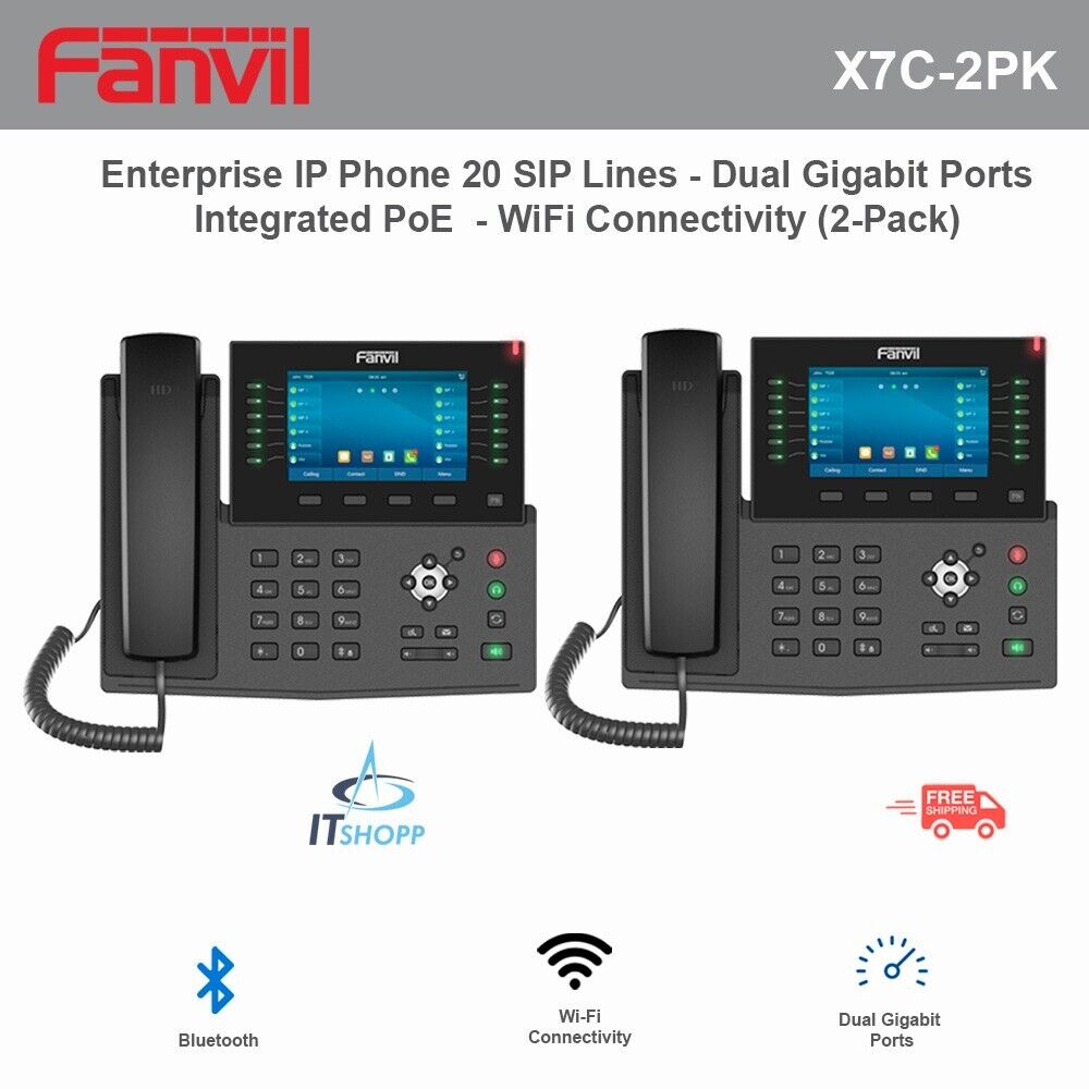 Fanvil X7C 2PK High-End Enterprise IP Phone 20 SIP Lines with Dual Gigabit Ports