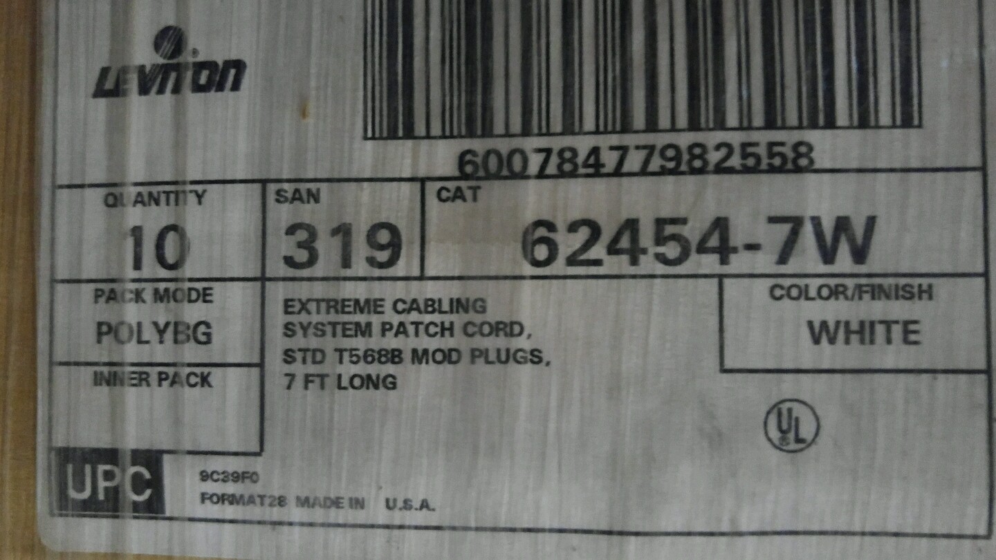 Leviton 62454-7W extreme cabling system patch cord  box of 10