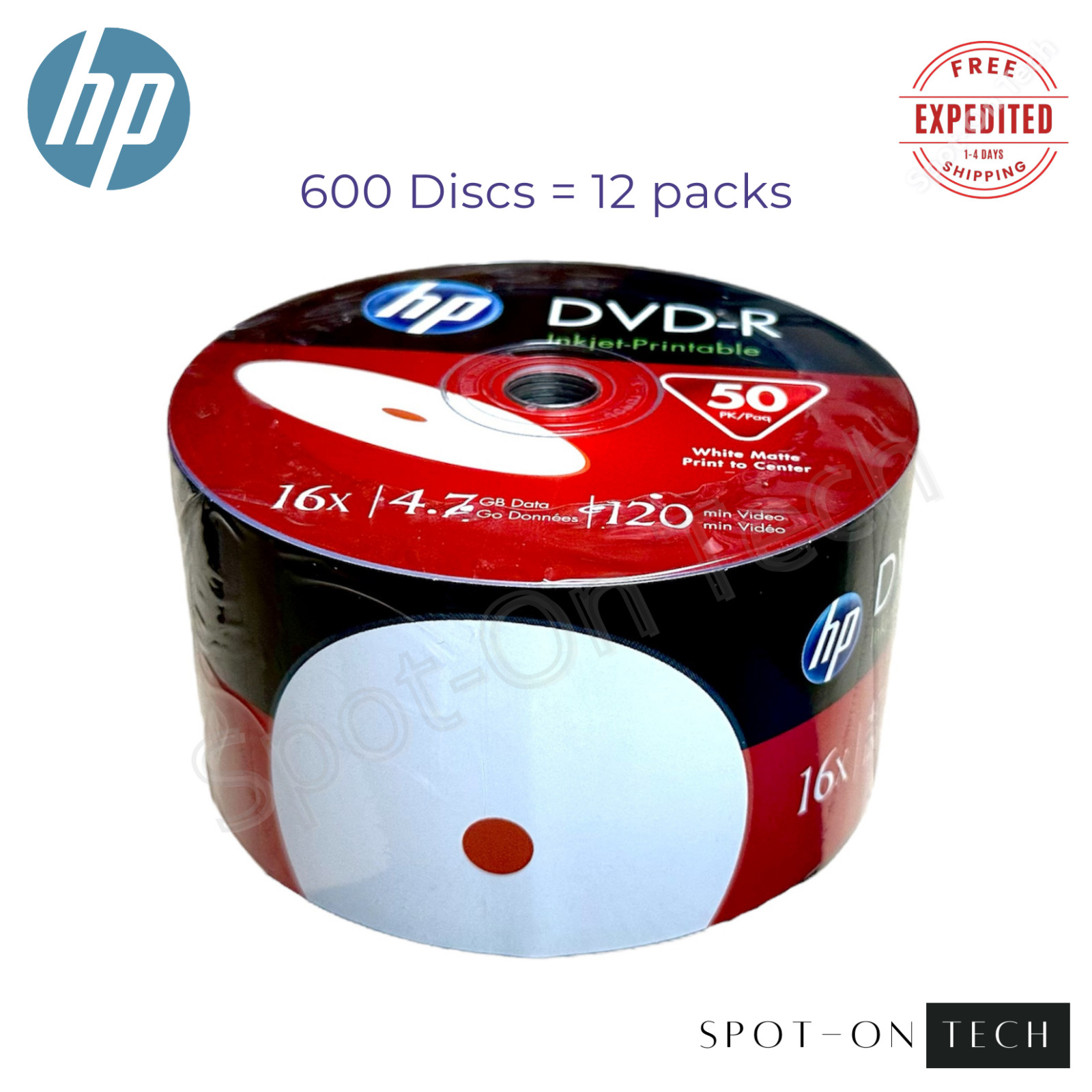 600 HP DVD DVD-R White Inkjet Printable 16X 4.7GB Blank Media Disc SAME DAY SHIP