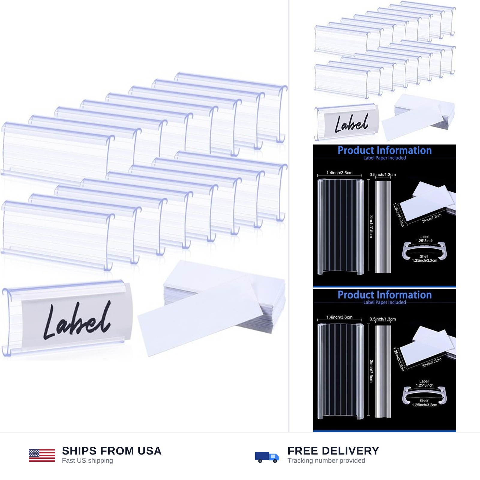 Yulejo 100 Pcs Plastic Wire Shelf Label Holders with 100 Pcs Paper Inserts Wi...