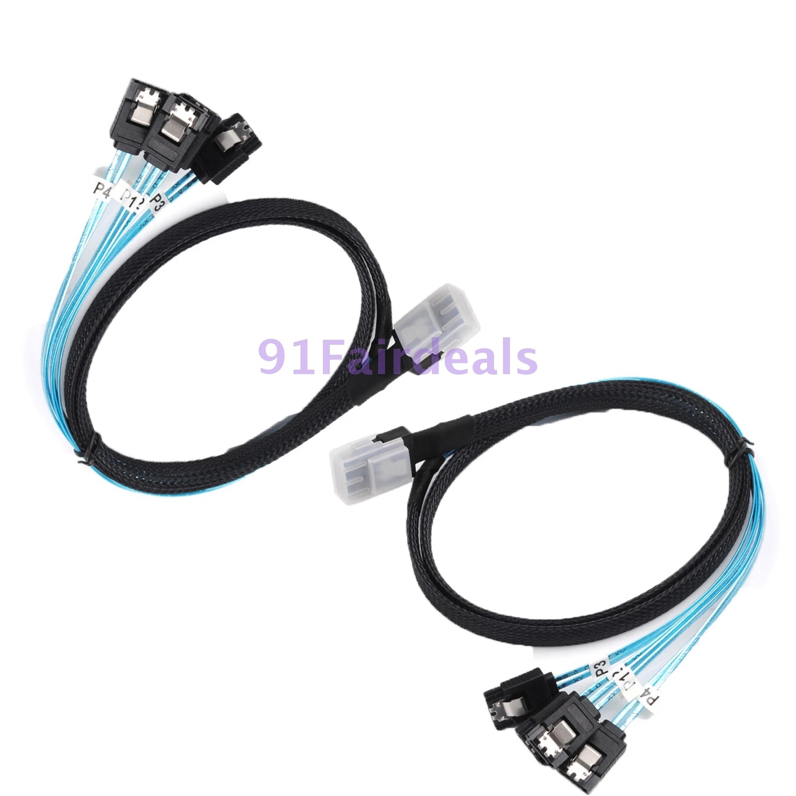 2PCS Internal Mini-SAS SFF8087 To 4x Straight Reverse SATA Fanout Cable