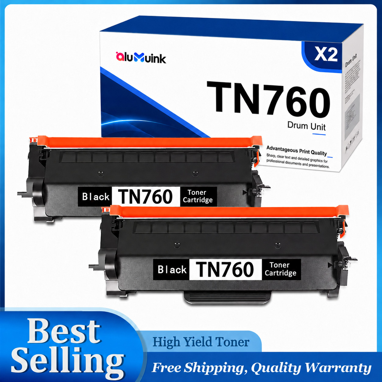 2PK TN760 High-Yield Toner for  Printer MFC-L2710DW DCP-L2550DW L2370DW