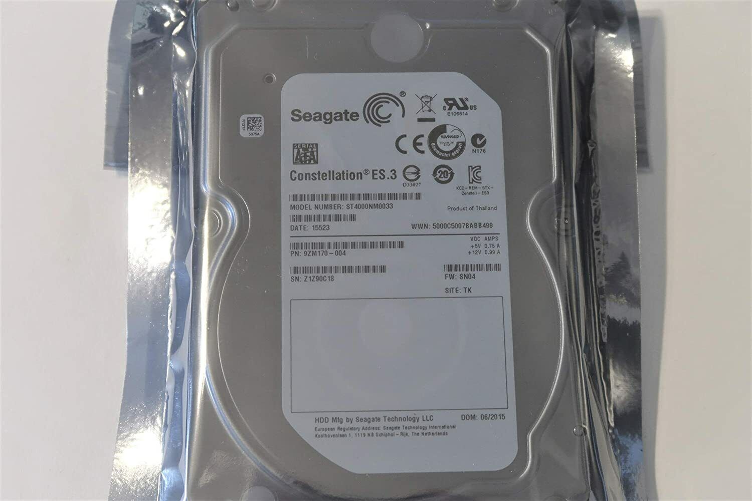 Seagate ES.3 ST4000NM0033 9ZM170-004 SN04 128MB 7200rpm 6.0GB 4.0TB 3.5