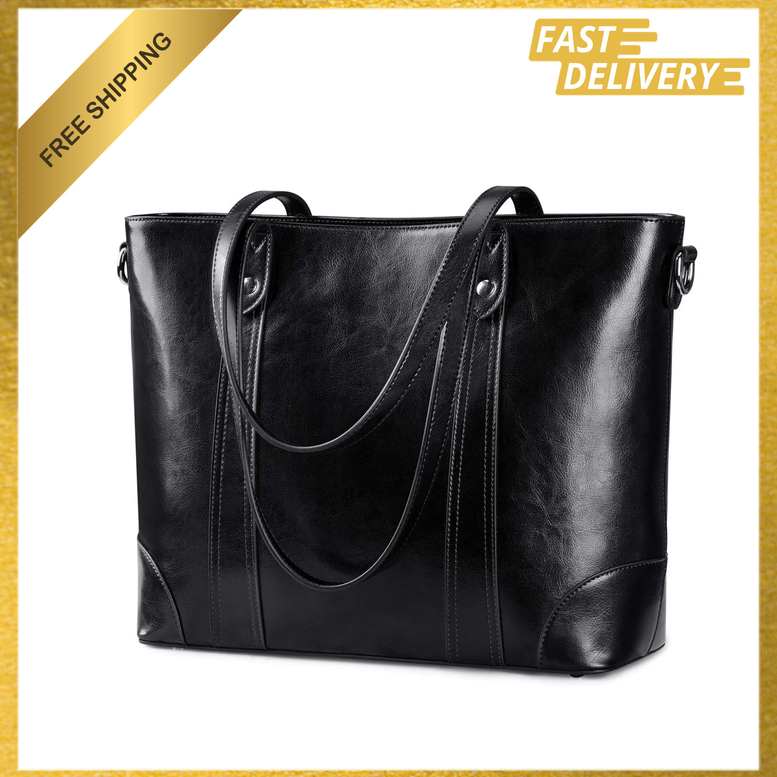 Leather Tote Bag for Women Large Work Shoulder Handbag with Zipper, Genuine