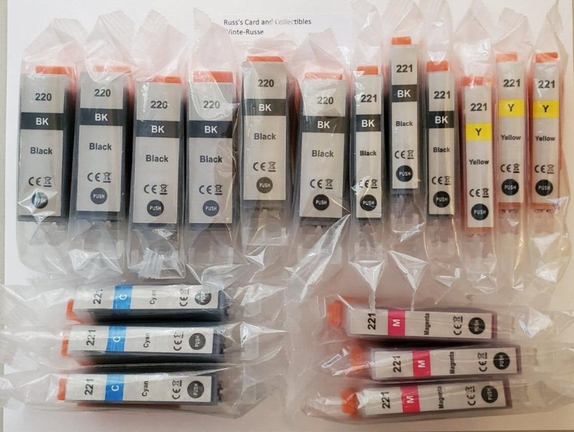 LOT OF 18 EZINK 220 & 221 INK CARTRIDGES FOR VARIOUS CANNON PRINTERS exp 08/2024