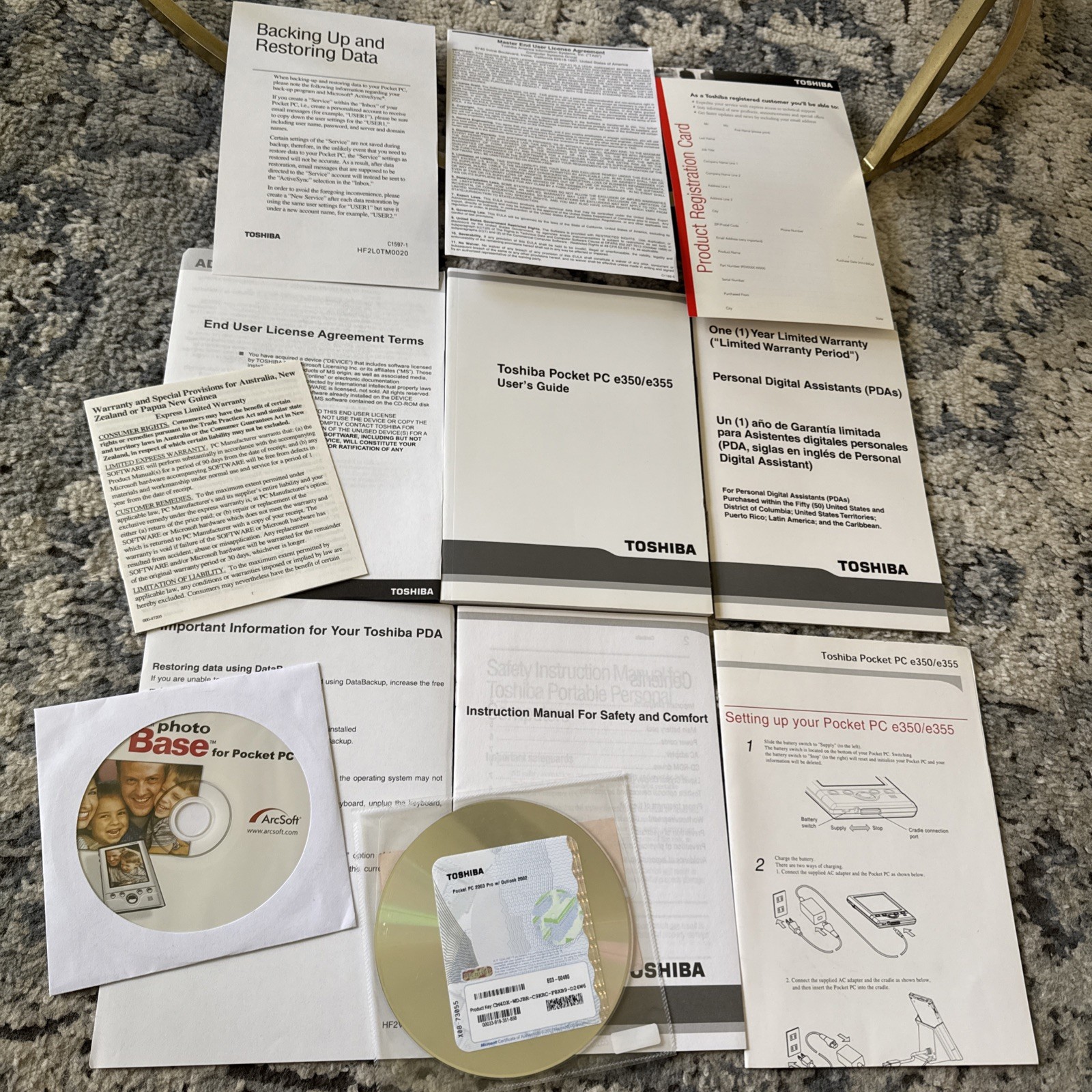 Toshiba Pocket PC e350 e355 User's Guide Manual Instruction Booklet & Cd ROM