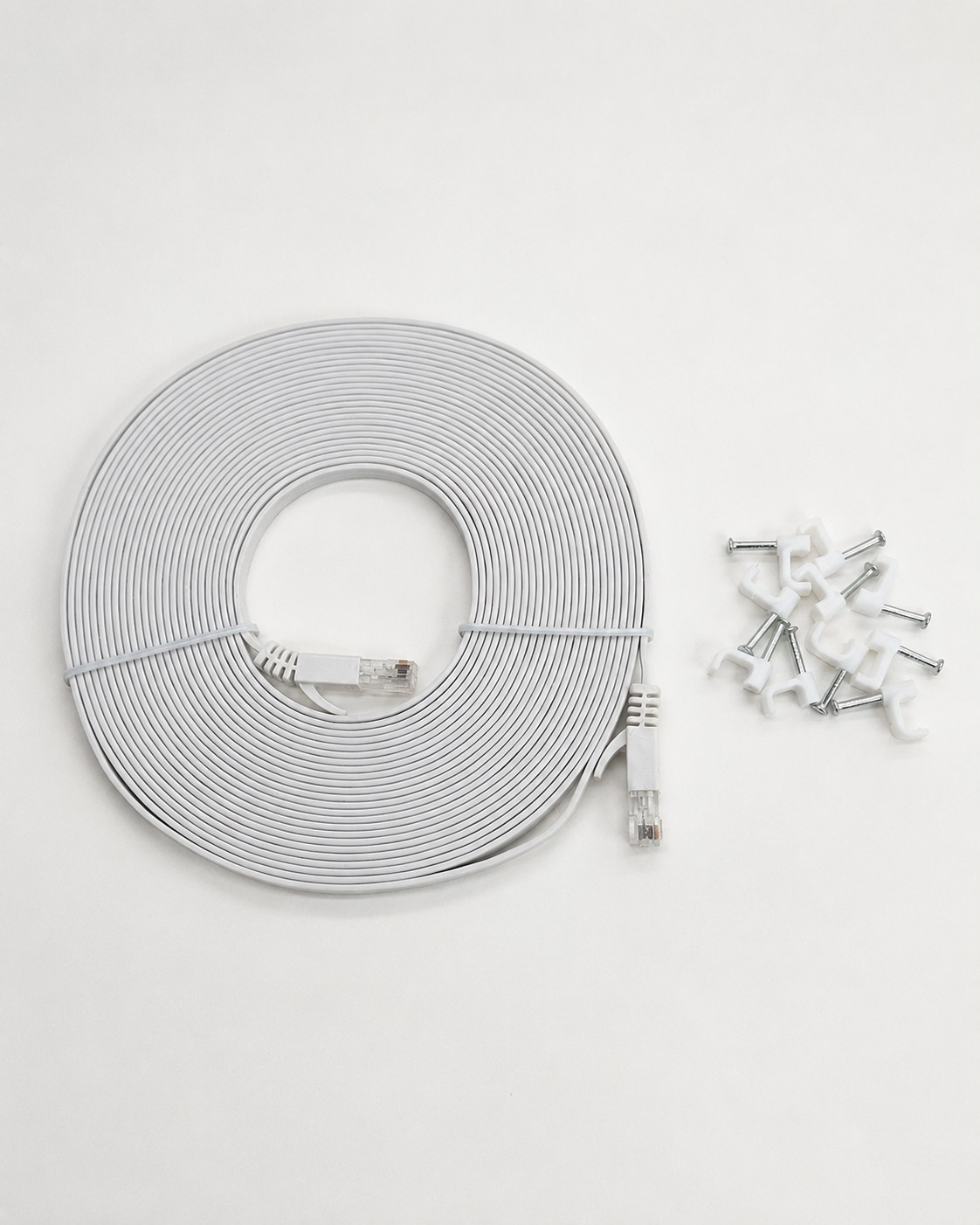 Jadaol Cat6 Ethernet Cable 25ft Flat RJ45 LAN Patch Cord 10Gbps White w/Clips