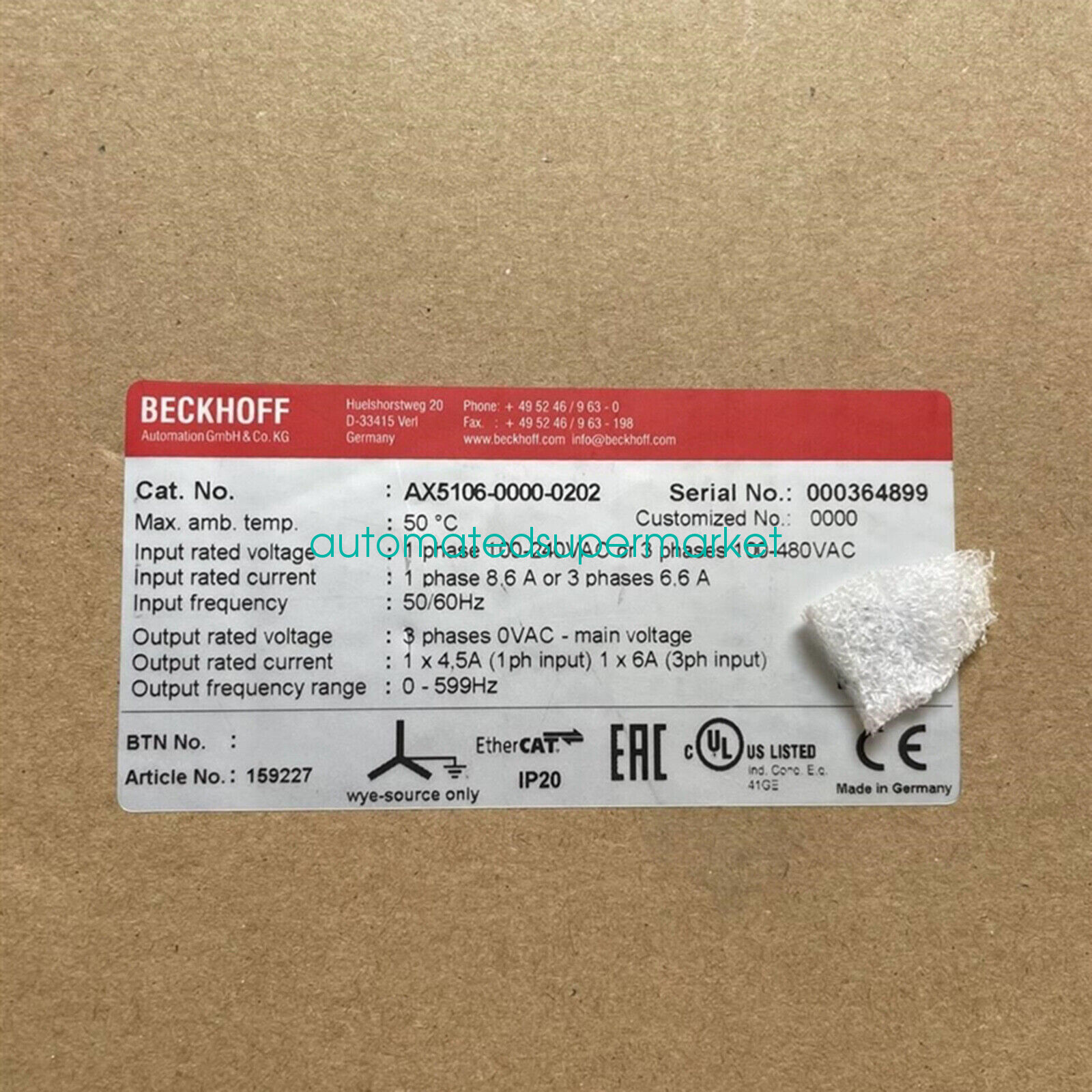 1PCS New AX5106-0000-0202 BECKHOFF Servo Drive Shipping by DHL/FedEX