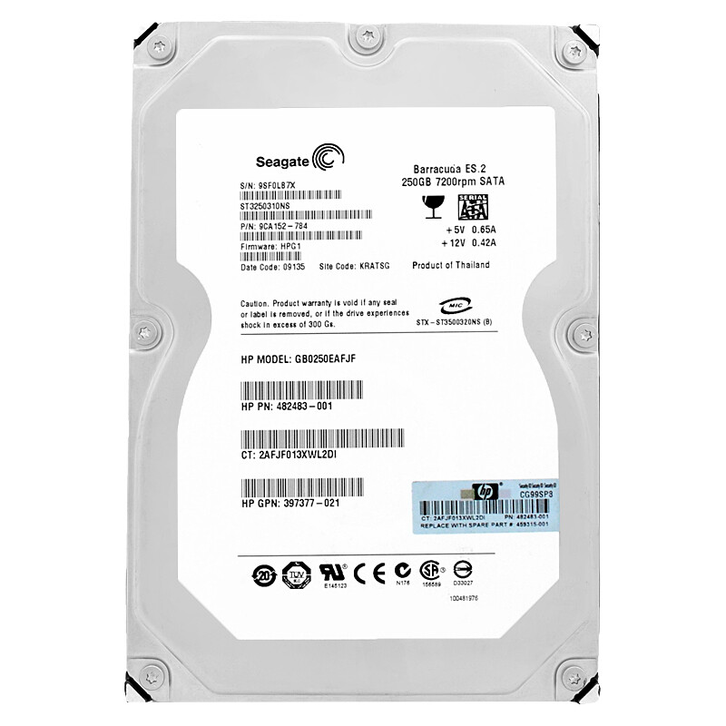 Hard Drive HP GB0250EAFJF 250GB 7200 Rpm SATA II 3.5'' Inch 482483-001