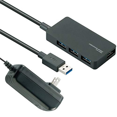 ELECOM USB 3.0 Hub 4 Ports 1m AC Adapter Included Self-Powered/Bus-Powered