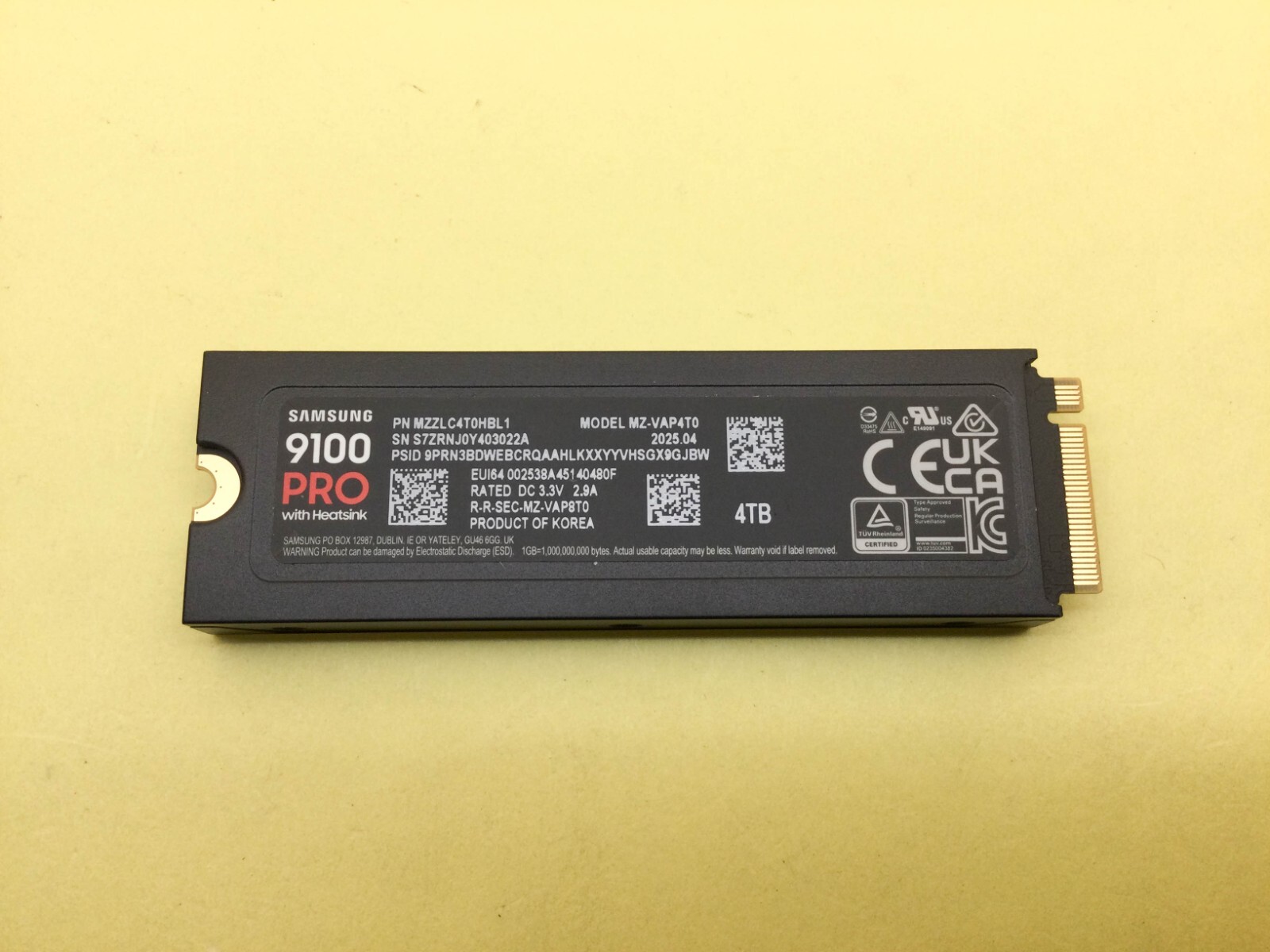SAMSUNG 9100 PRO 4TB M.2 2280 PCIe 5.0x4 NVMe SSD w/Heatsink MZ-VAP4T0CW New