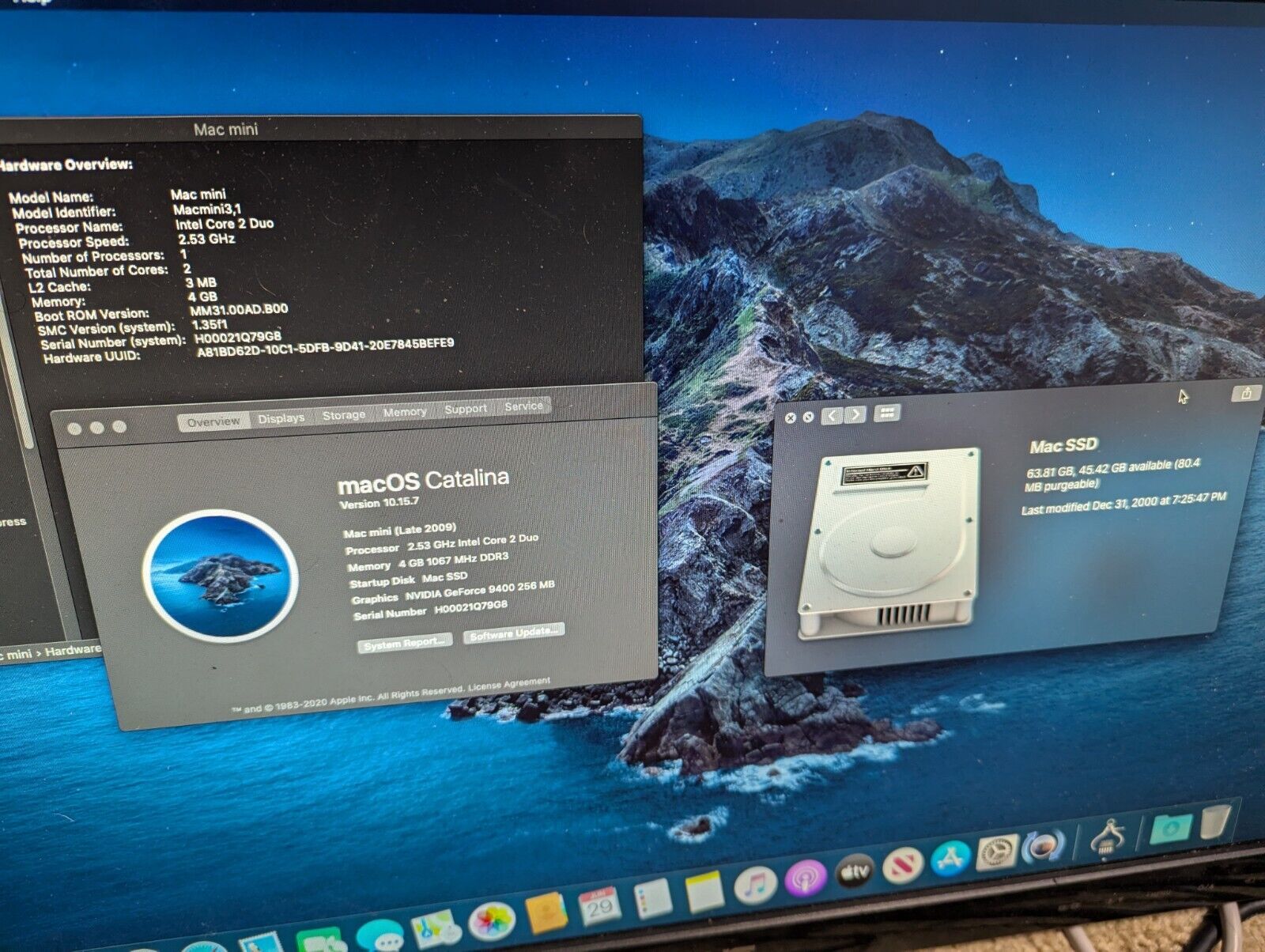 Mac Mini 3,1 · Dual Drive 64GB SSD + 500GB HDD · 4GB RAM · Catalina Bundle