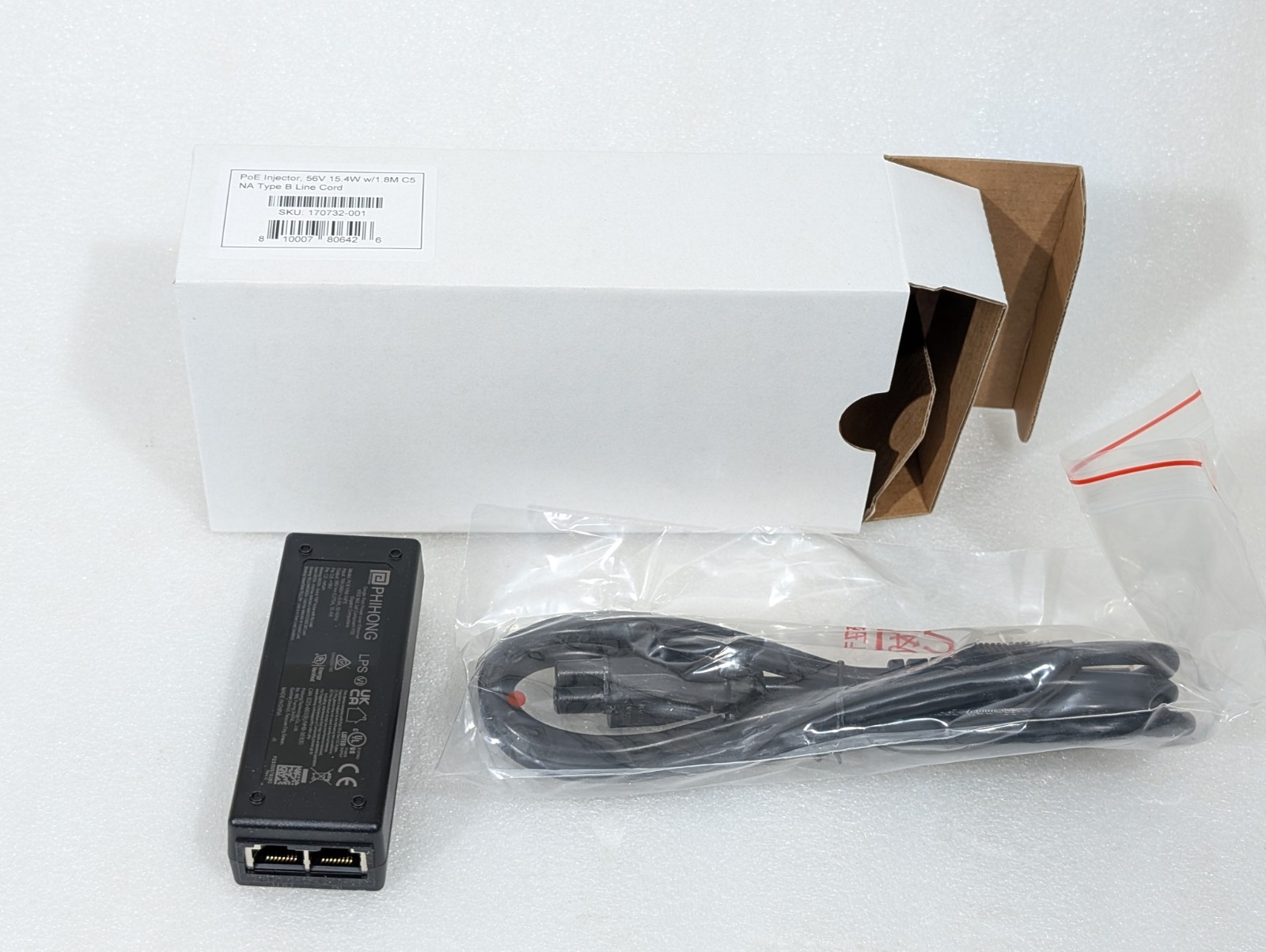 Lot Of 2x POE Injector 15.4W 56V Power Over Ethernet Gigabit Phihong POE15M-1AF