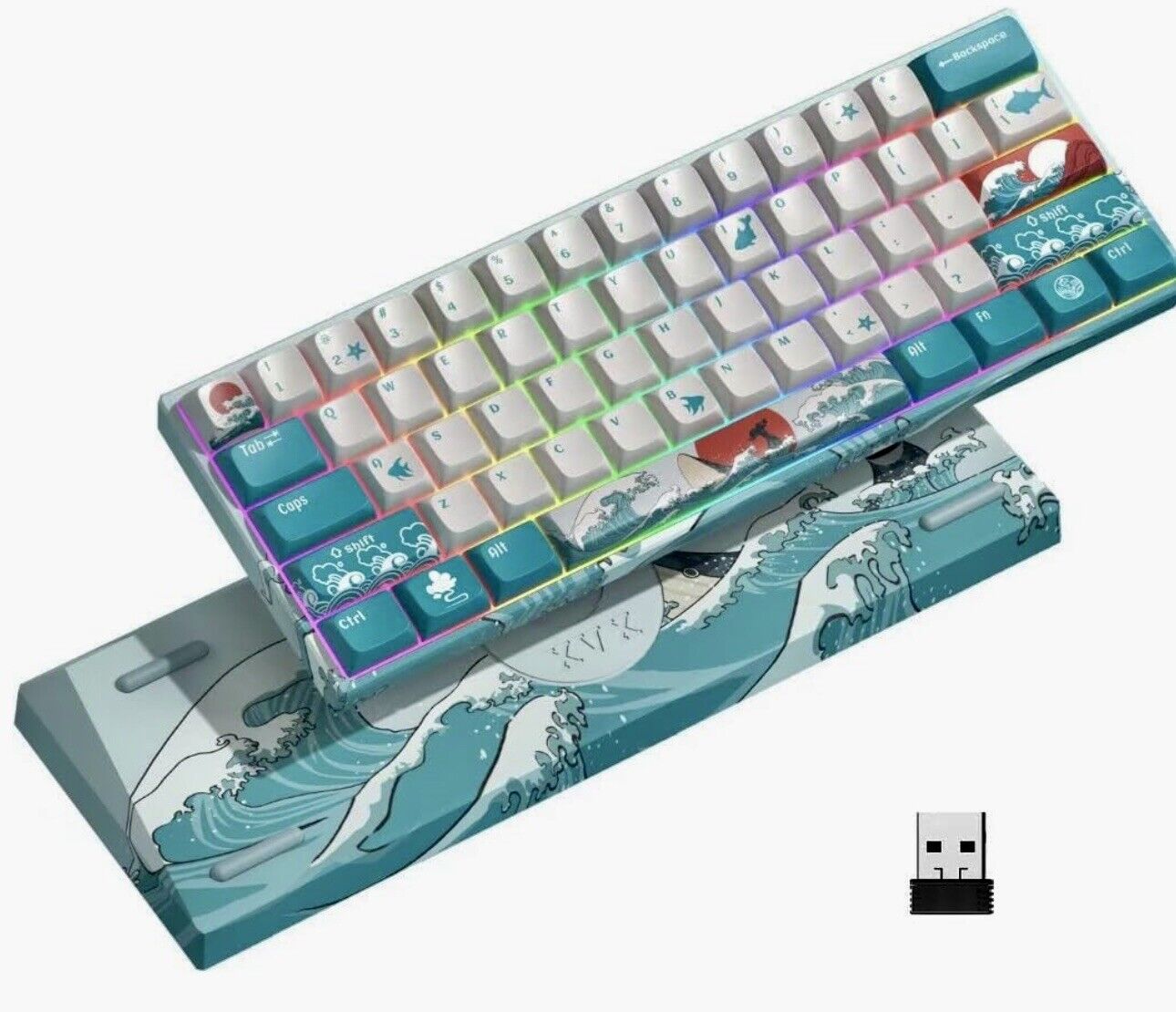 XVX M61 High Performance 60% Mechanical Gaming Keyboard /Coral Sea, Brown Switch