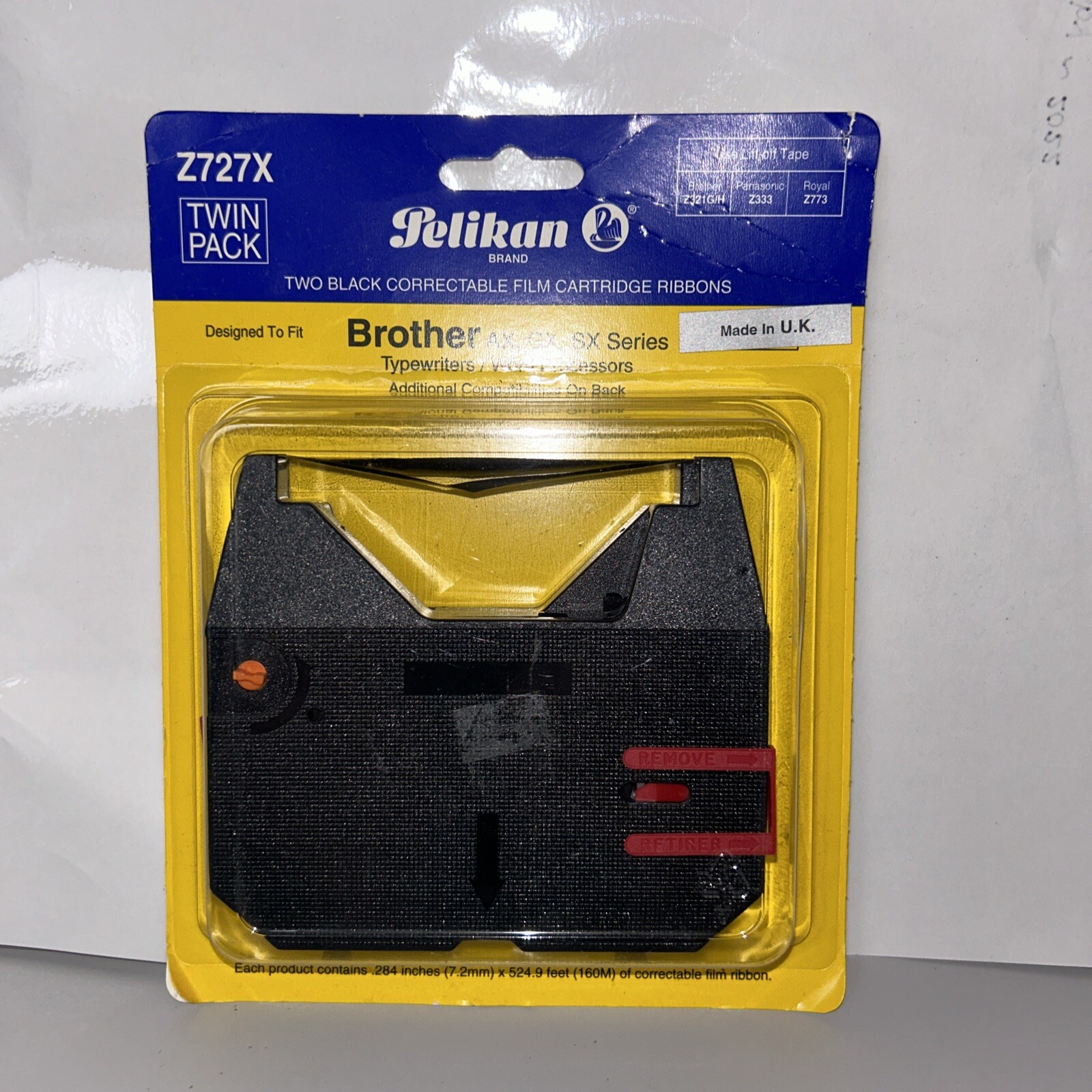 Pelikan Z727X Black Cartridge Ribbons 2 Pk Brother AX GX SX Series Typewriter