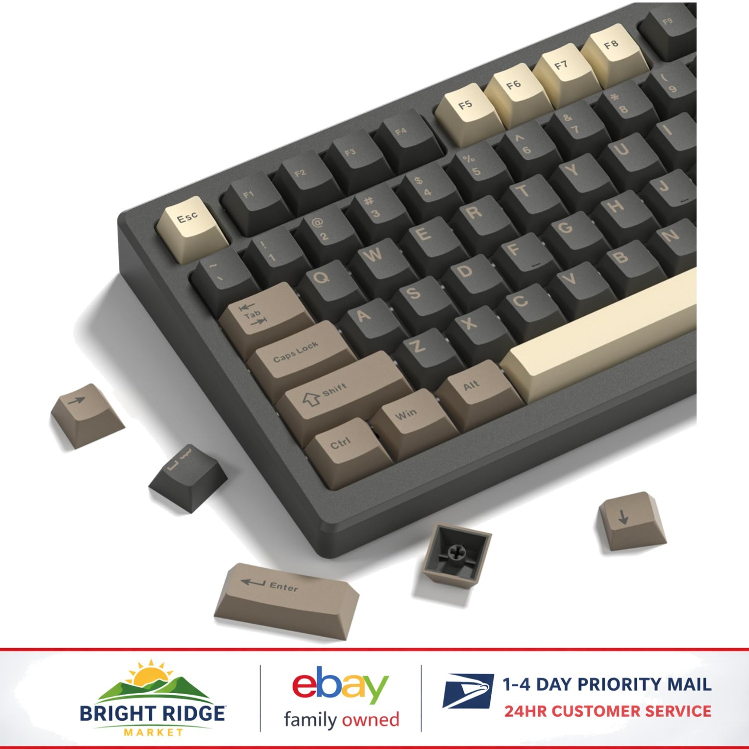 Double Shot PBT Keycaps Set, 138 Keys for Mechanical Keyboards in Brown Gray
