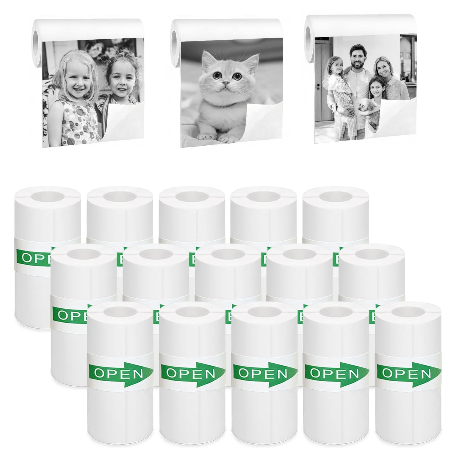 Mini Thermal Sticker Paper 57x25mm, 15 Rolls, BPA-Free & Self-Adhesive