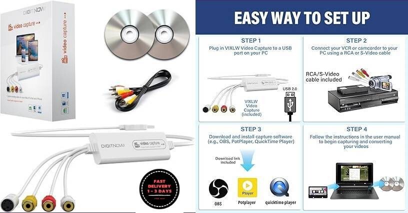 Convertidor de VHS a digital, tarjeta de captura de video USB, dispositivo.neuvo