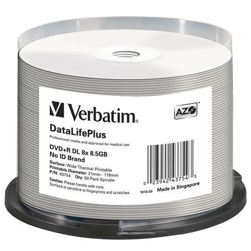 Verbatim DVD+R DL 8.5GB 8X DataLifePlus White Thermal Printable, Hub Printable -