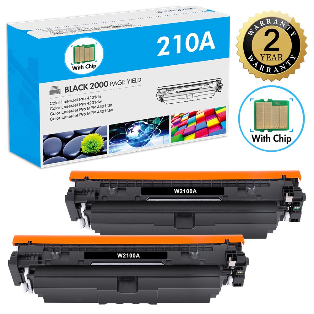 2-Pack W2100A High Yield Toner for HP 210A LaserJet Color Pro 4201 MFP 4301fdw
