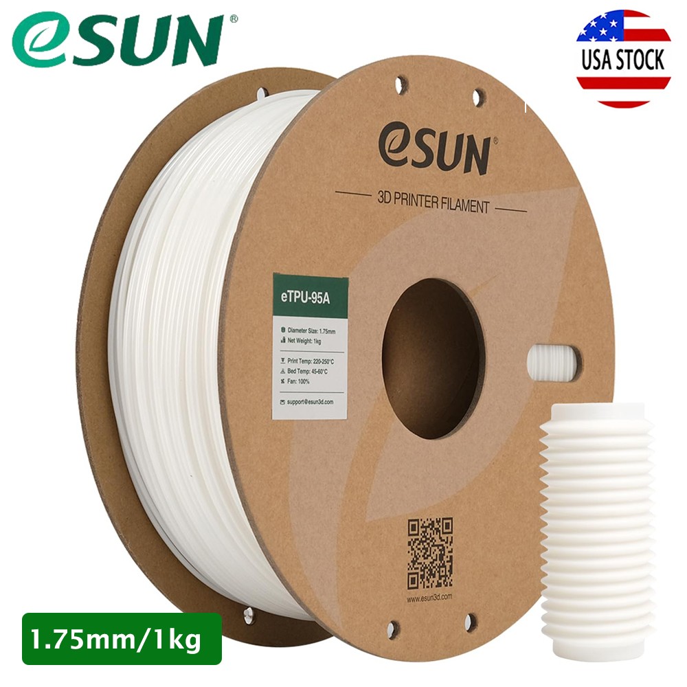 eSUN 3D Printer Filament TPU 95A Flexible 1.75mm 1KG Spool White for 3D Printers