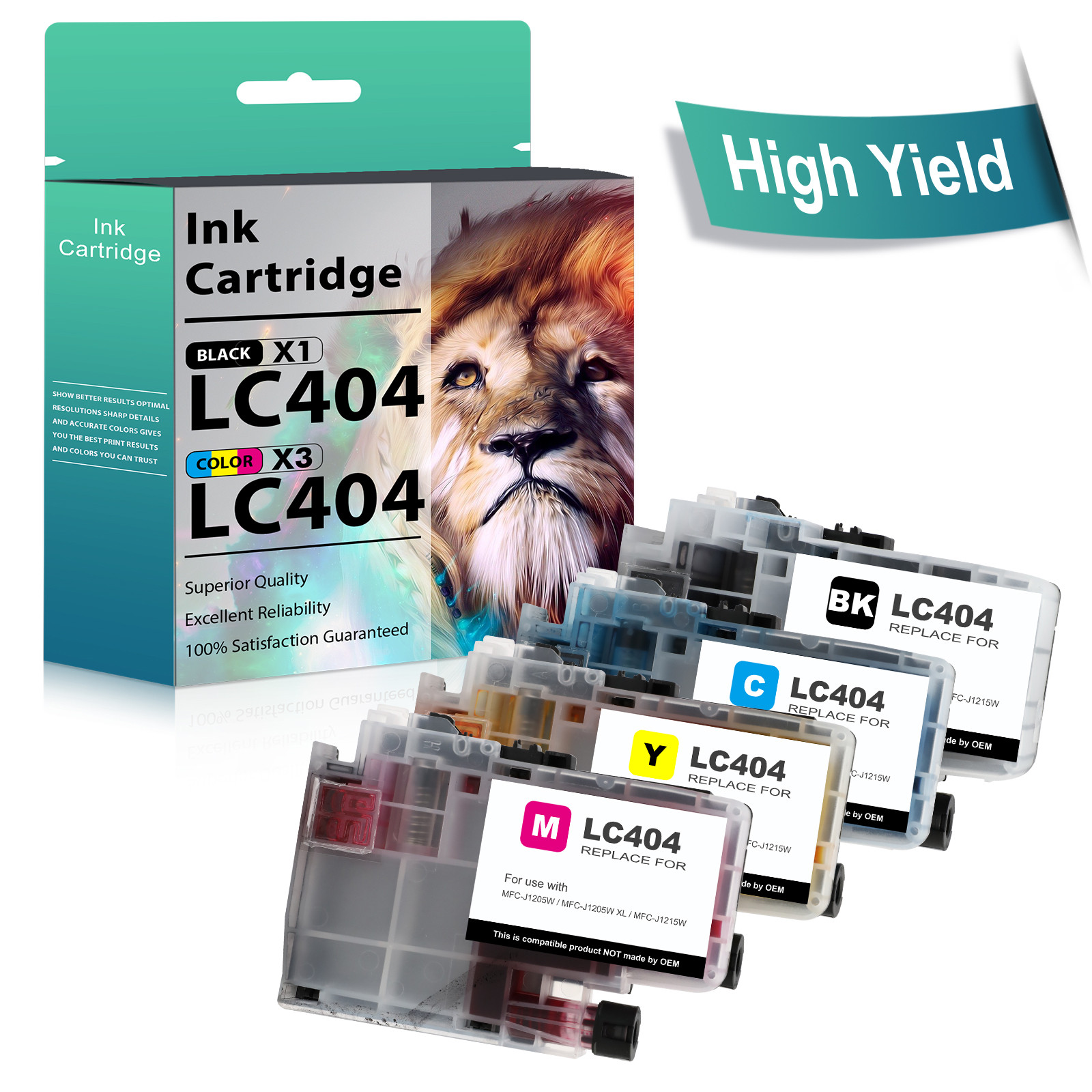 4PK High Yield LC 404 Ink For Brother LC404 MFC-J1205W MFC-J1215W MFC-J1205W XL