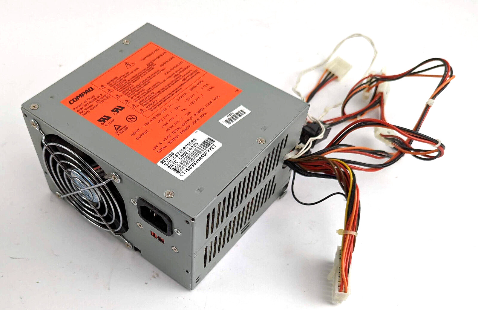 Compaq 278740-001 200W AT Power Supply Deskpro 2000 HP 210PP w/ Switch DPS-200PB