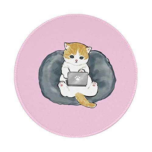 Pink Cute Mouse Pad Funny Cat Round Mouse Pad Anti-Slip Rubber Kawaii Mousepa...