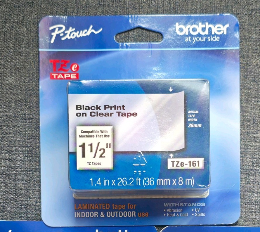 NEW - Brother P-touch TZe Laminated Label Tape TZe-161 black print on Clear Tape