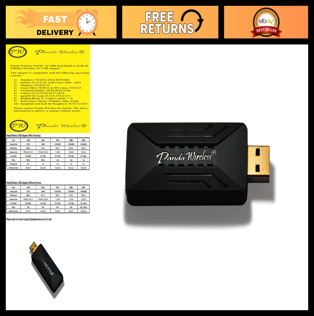 AC1200 Dual Band Wireless USB Adapter - Compatible with Windows & Linux Systems