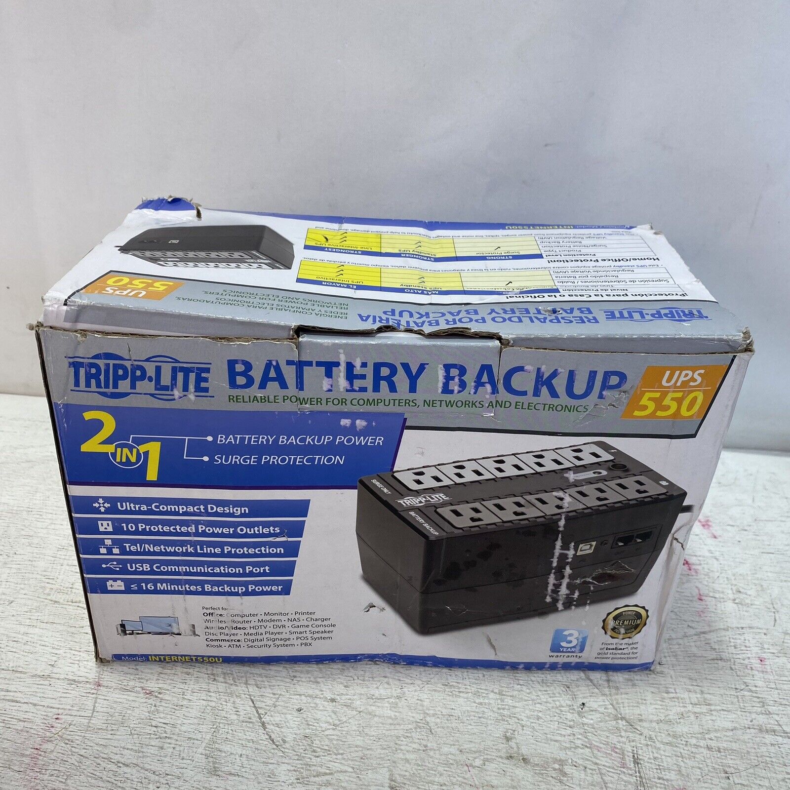 Tripp Lite INTERNET550U UPS 550VA 300W Desktop Battery Back Up Compact 120V USB