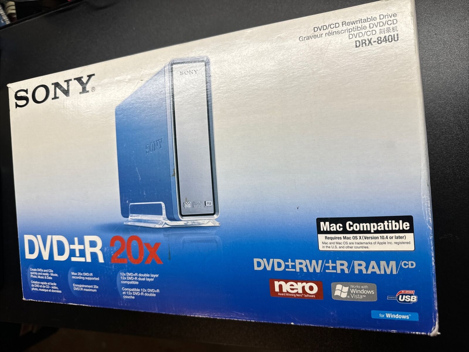 Sony DVD/CD+R 20X DRX-840U Rewritable Drive NERO Software Belkin USB NIB