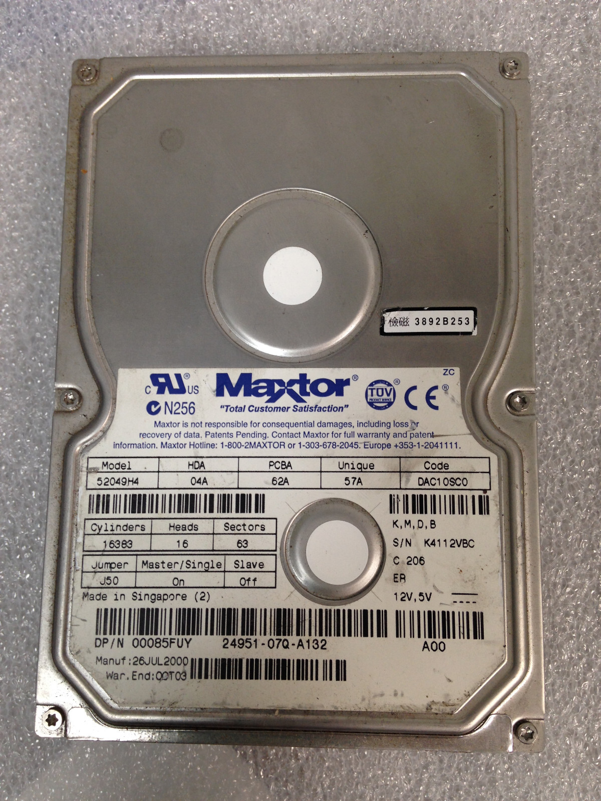 Maxtor 52049H4 P/N 00085FUY  IDE 3.5'' Hard Drive Tested