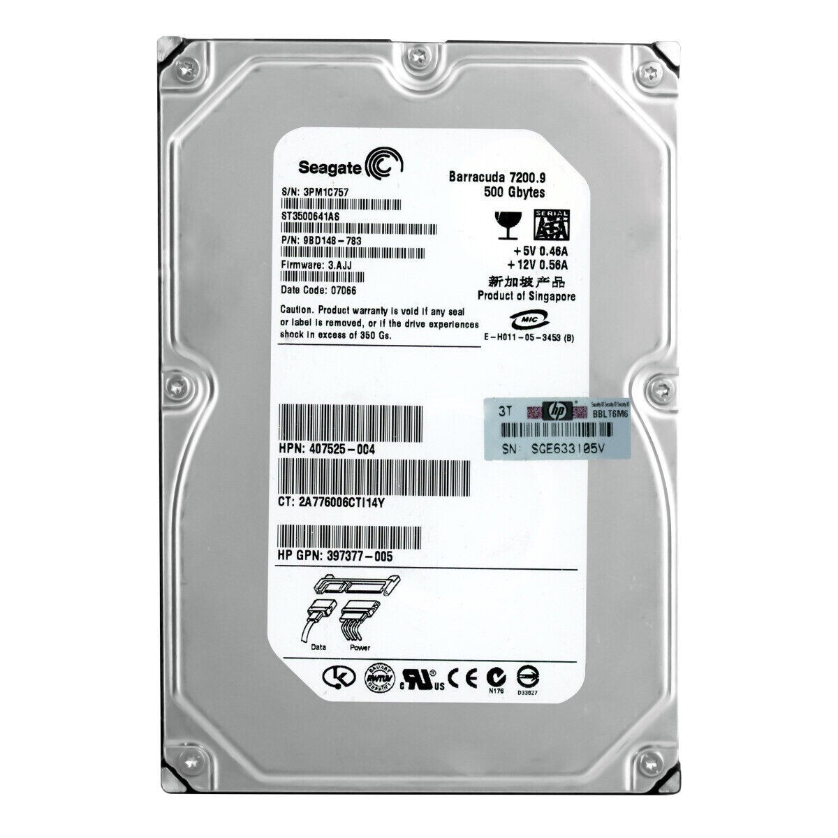 HP Seagate Barracuda 7200.9 500GB 7.2K SATA 6G 3.5" Hard Drive HDD ST3500641AS