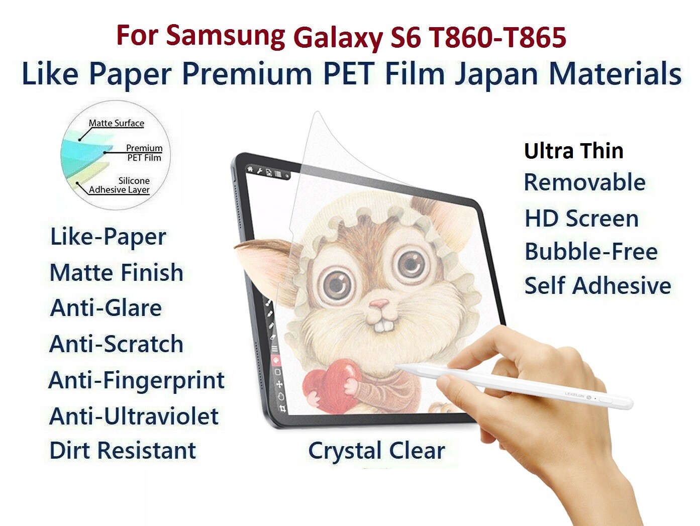 Paper Feel Matte Film Anti-Glare Screen Samsung Galaxy Tablet S6 Model T860-T865